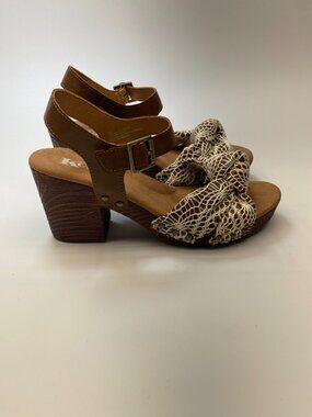 KORKS Womens Natalia Crotchet Knot White Tan Heel Sandal Sz 10